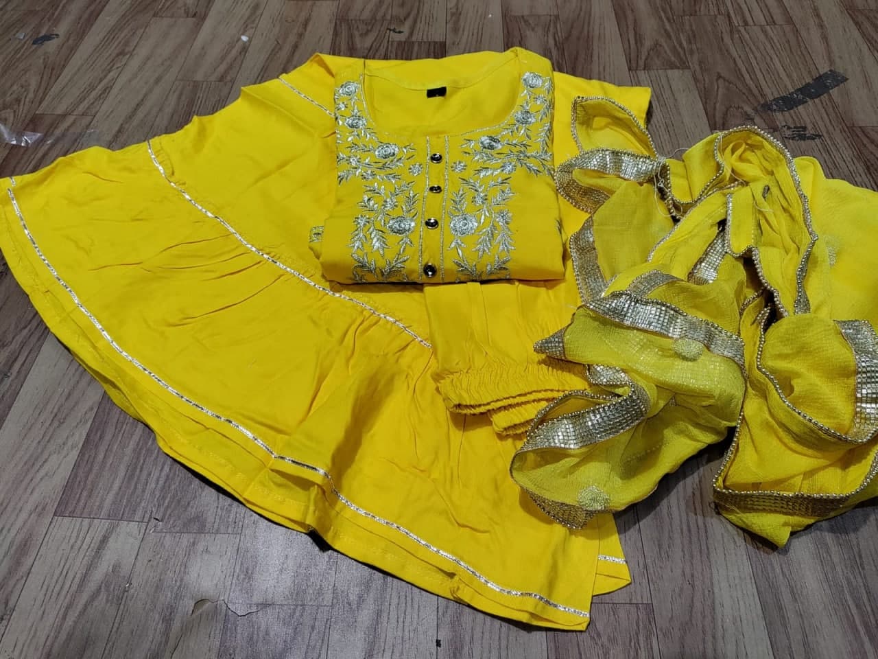 Yellow Sharara Suit In Rayon Sulb With Embroidery Work