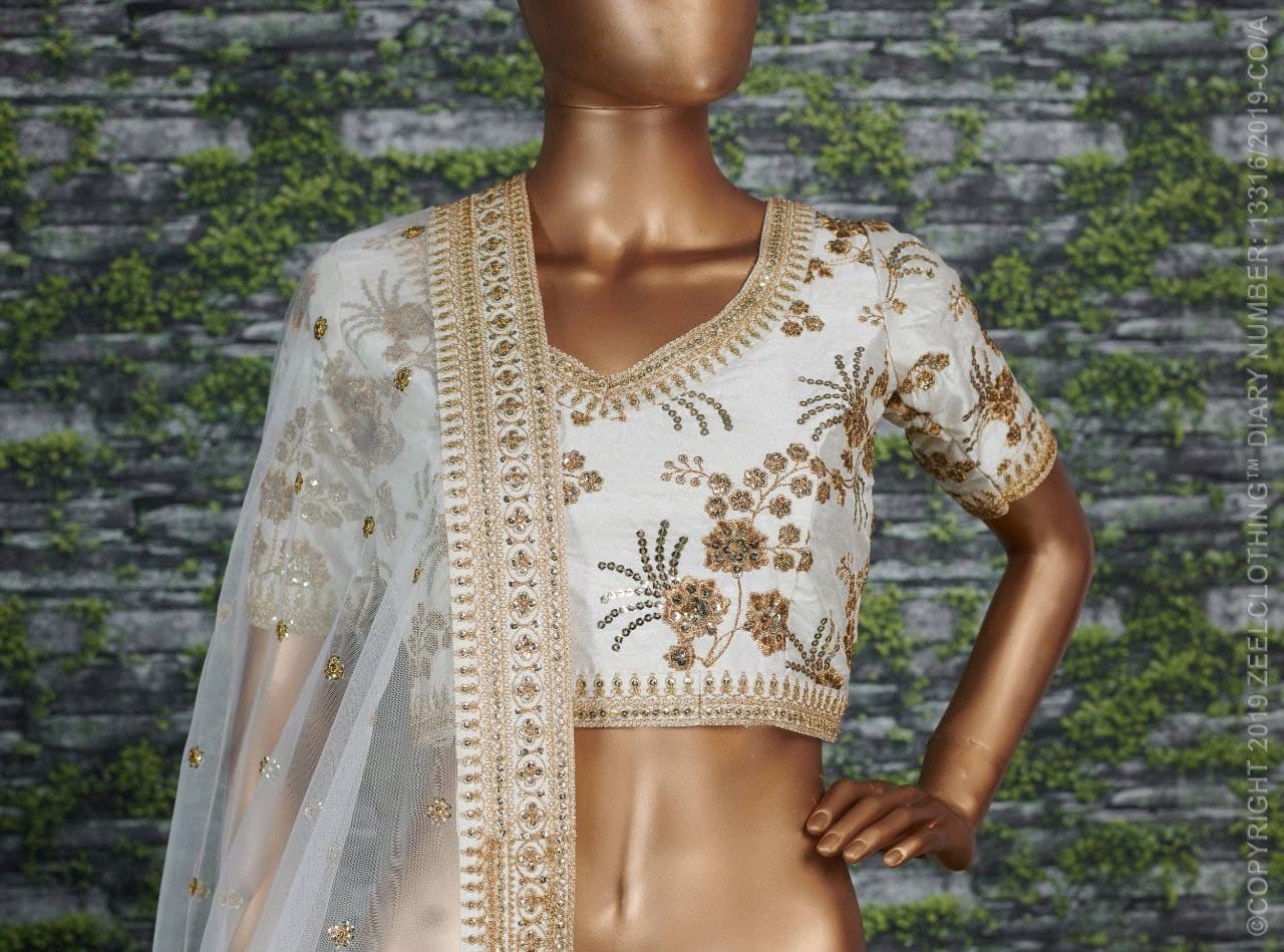 White Lehenga Choli In Thai Silk With Zari Sequence Embroidery Work