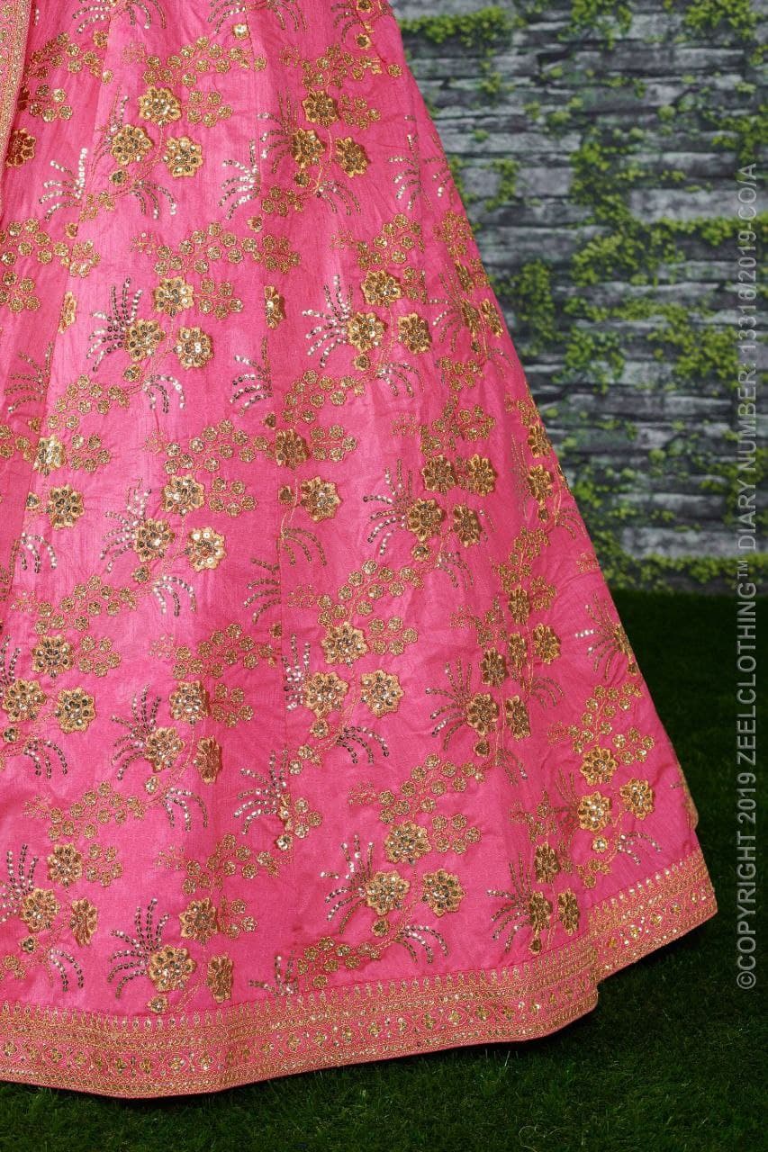 Pink Lehenga Choli In Thai Silk With Zari Sequence Embroidery Work