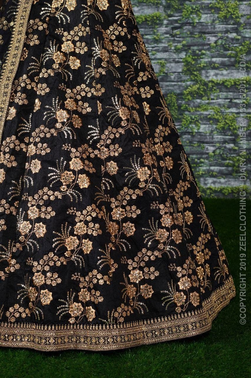 Black Lehenga Choli In Thai Silk With Zari Sequence Embroidery Work