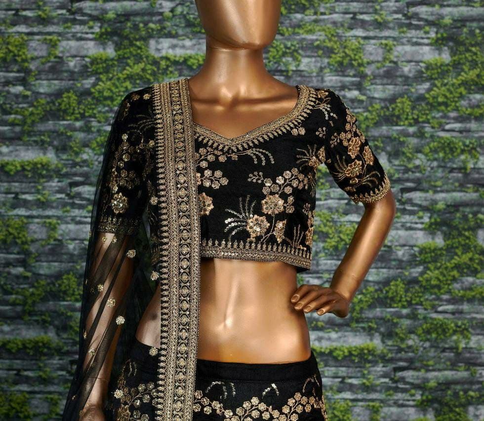 Black Lehenga Choli In Thai Silk With Zari Sequence Embroidery Work