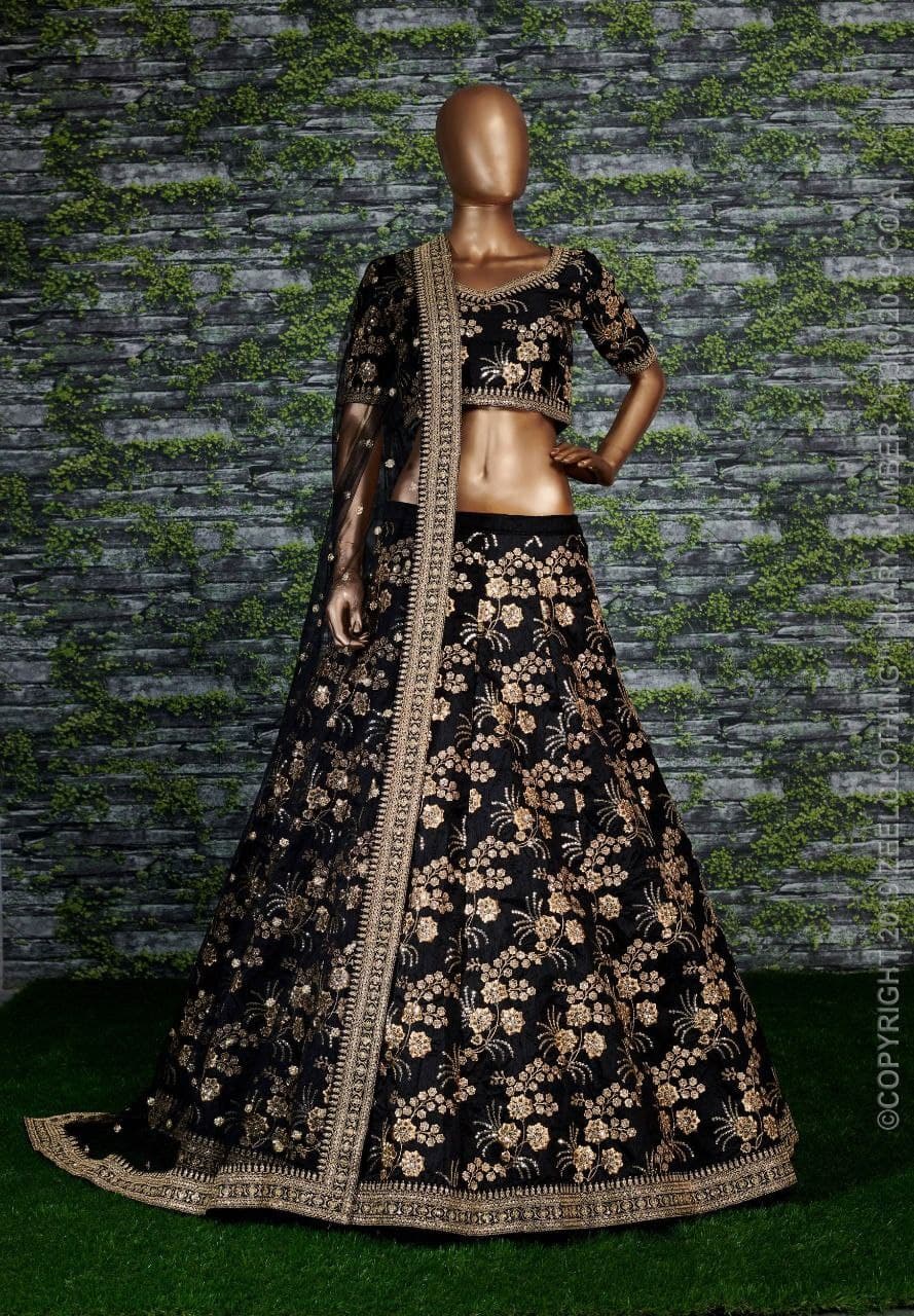 Black Lehenga Choli In Thai Silk With Zari Sequence Embroidery Work