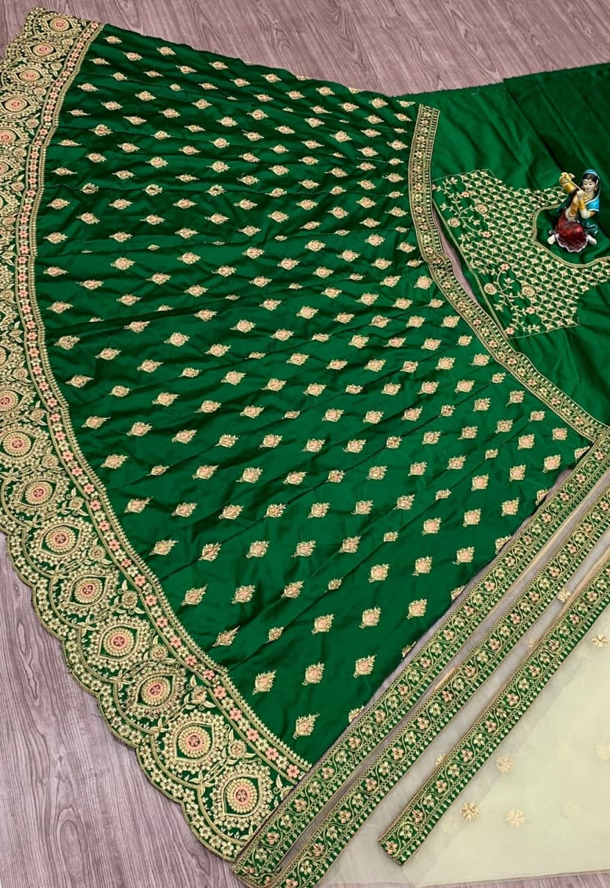 Green Lehenga Choli In Satin With Cording Dori Work