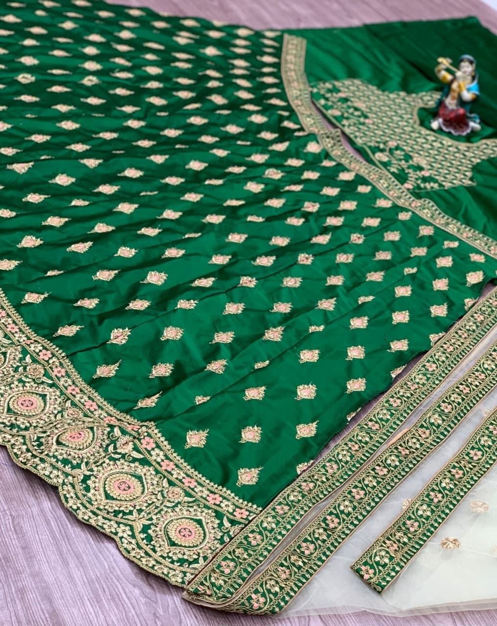 Green Lehenga Choli In Satin With Cording Dori Work