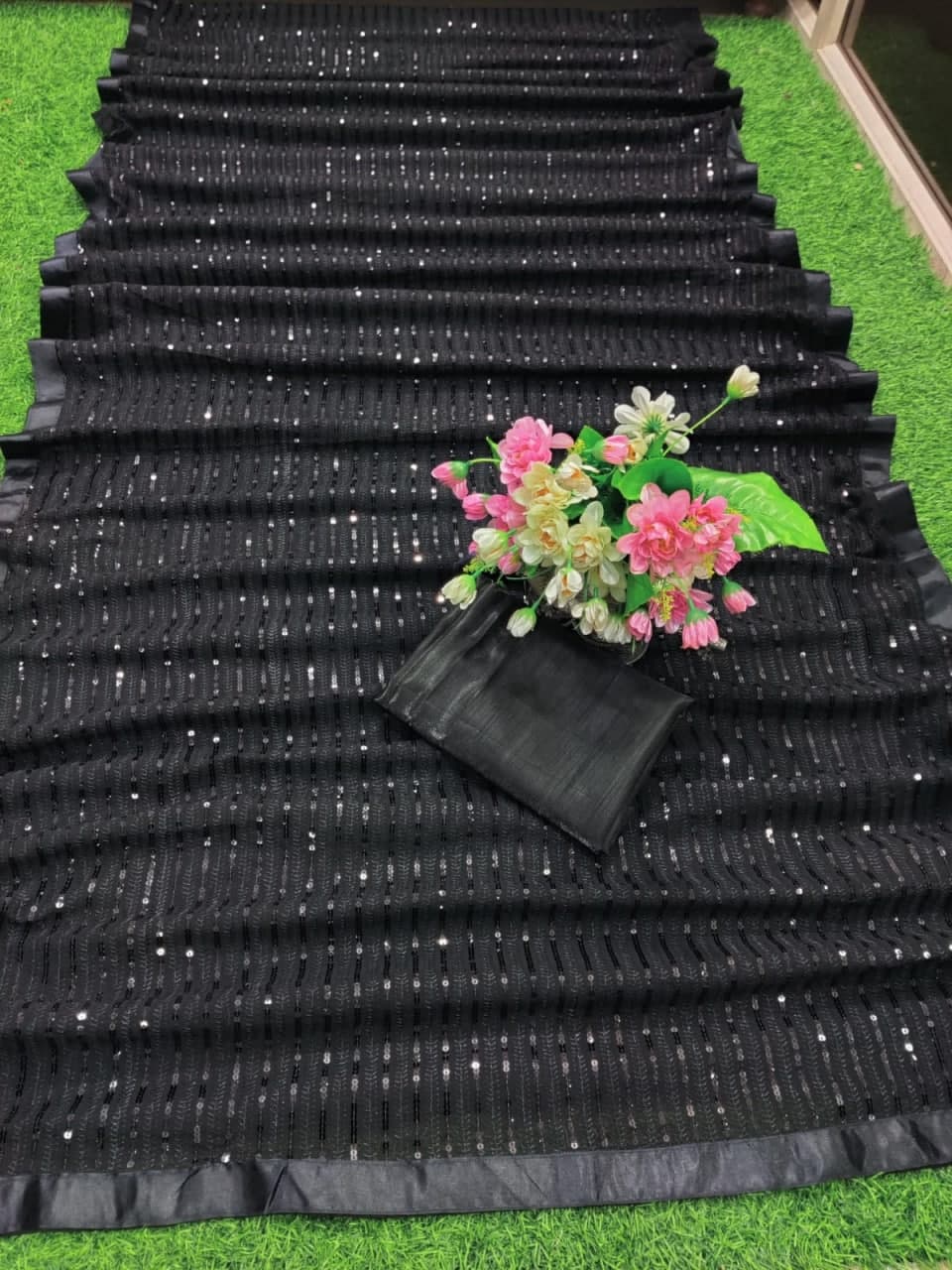 Black Saree In Heavy Georgette With Sequence Work