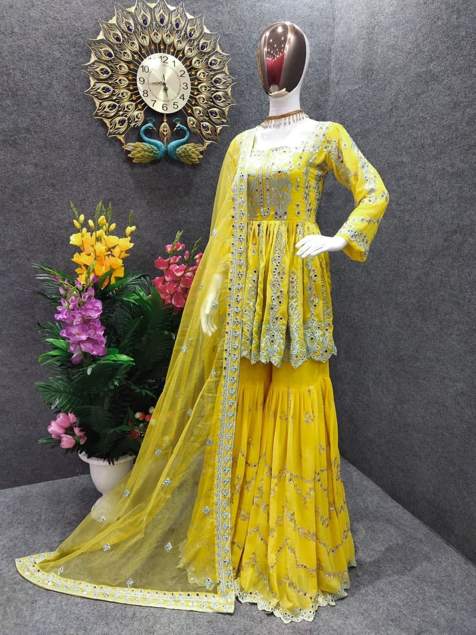 Yellow Sharara Suit In Fox Georgette With Embroidery Work