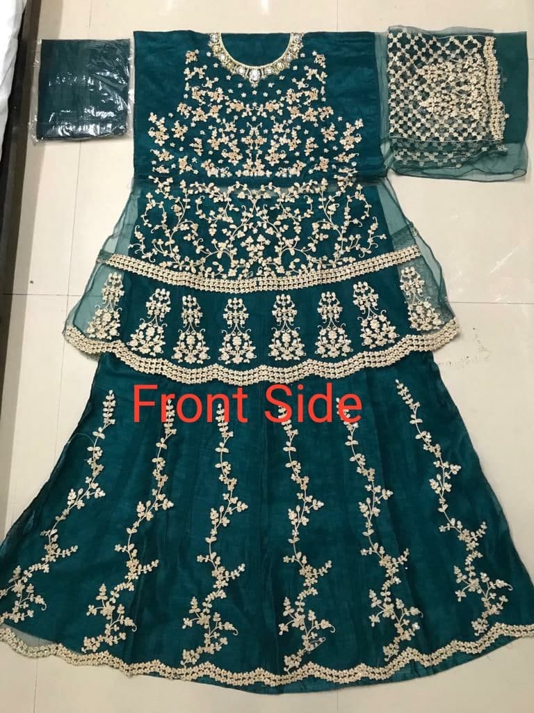 Rama Sharara Suit In Butterfly Mono Net With Embroidery Work