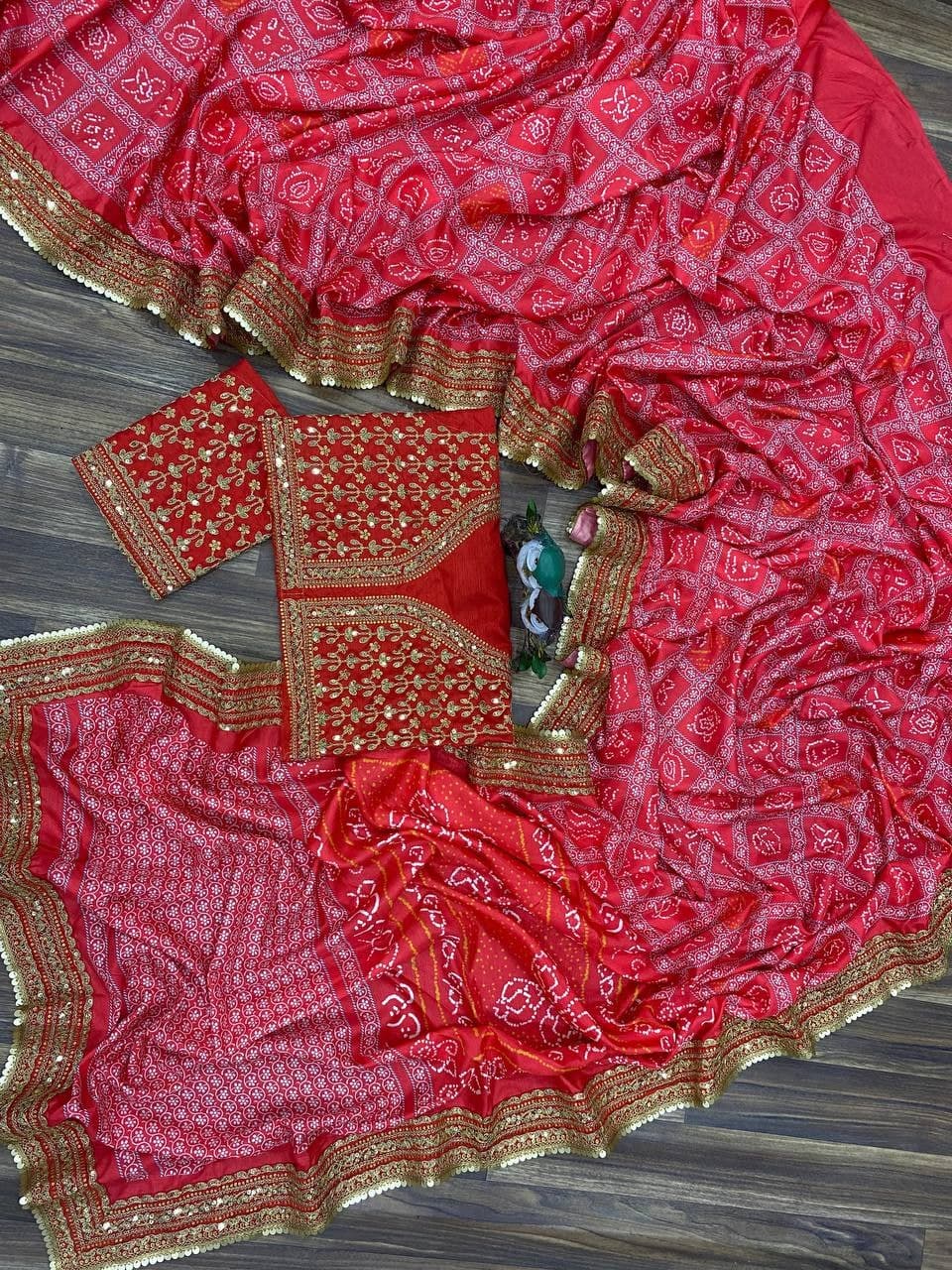 Red Saree In Vichitra Silk With Embroidery Work