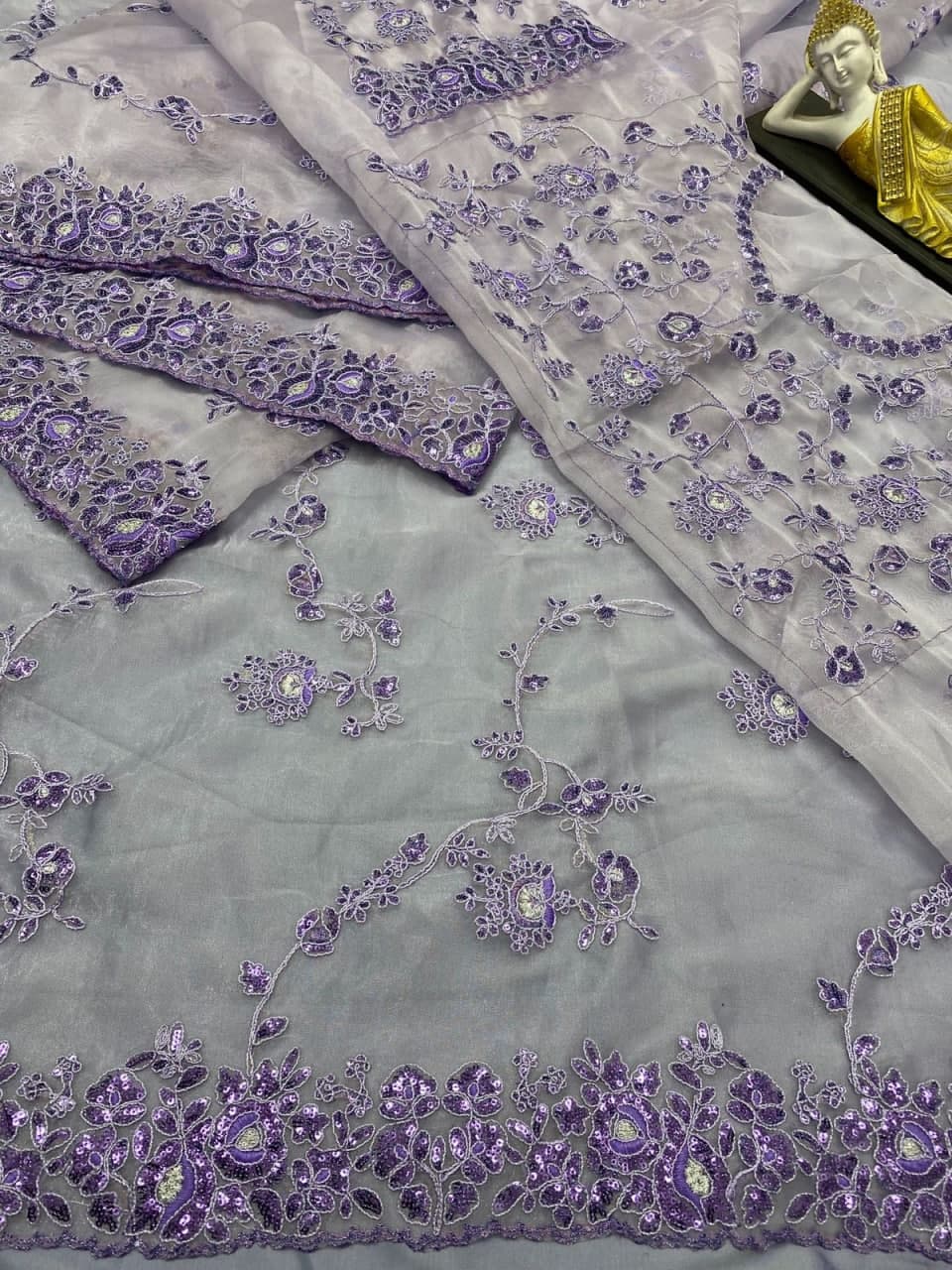 Purple Saree In Organza Silk With Sequence Work