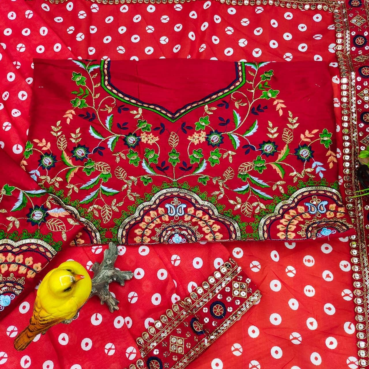 Red Saree In Vichitra Silk With Multi Embroidery Work