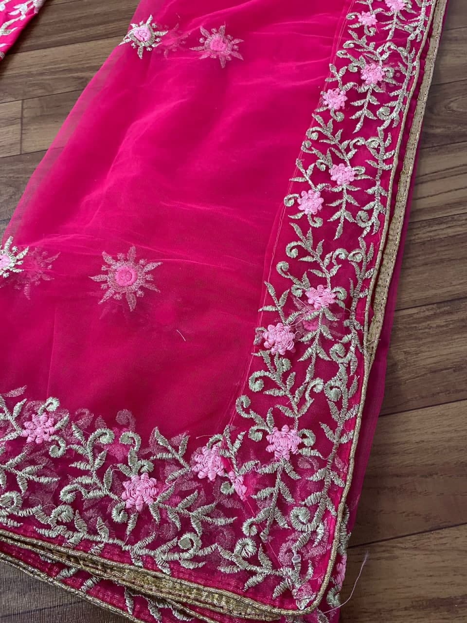 Rani Pink Lehenga Choli In Malai Satin Silk With Multi Needle Work