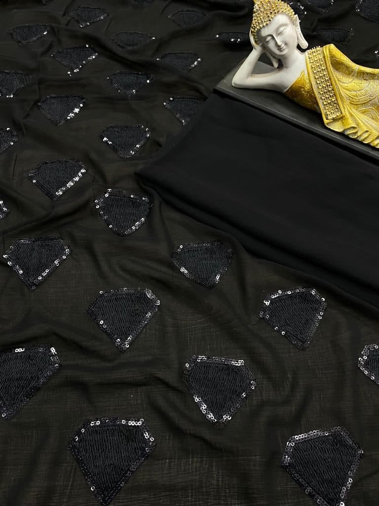 Black Saree In Georgette Silk With Sequence Embroidery Work