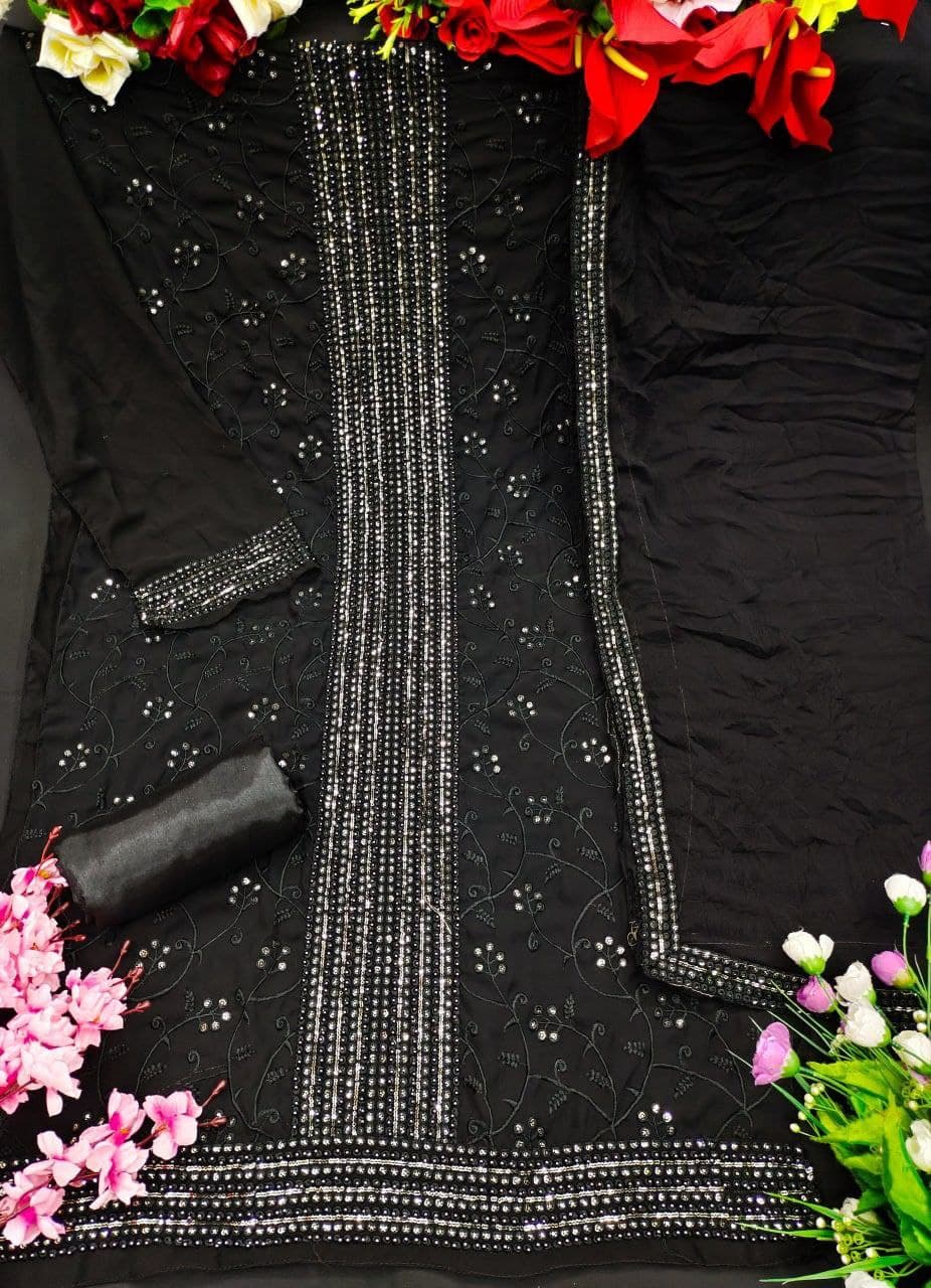 Black Salwar Suit In Georgette Silk With Sequence Embroidery Work