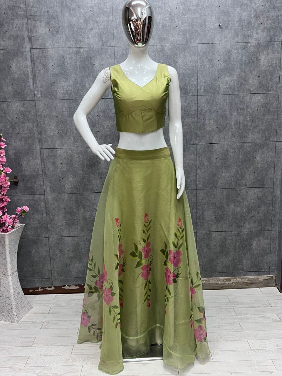 Green Mehendi Lehenga Choli In Soft Taffeta Silk With Floral Printed