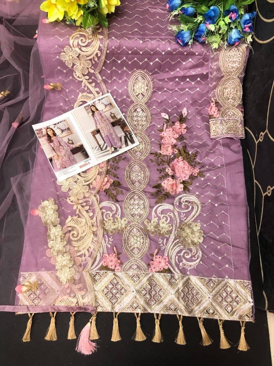 Purple Palazzo Suit In Nylon Mono Net With Embroidery Work