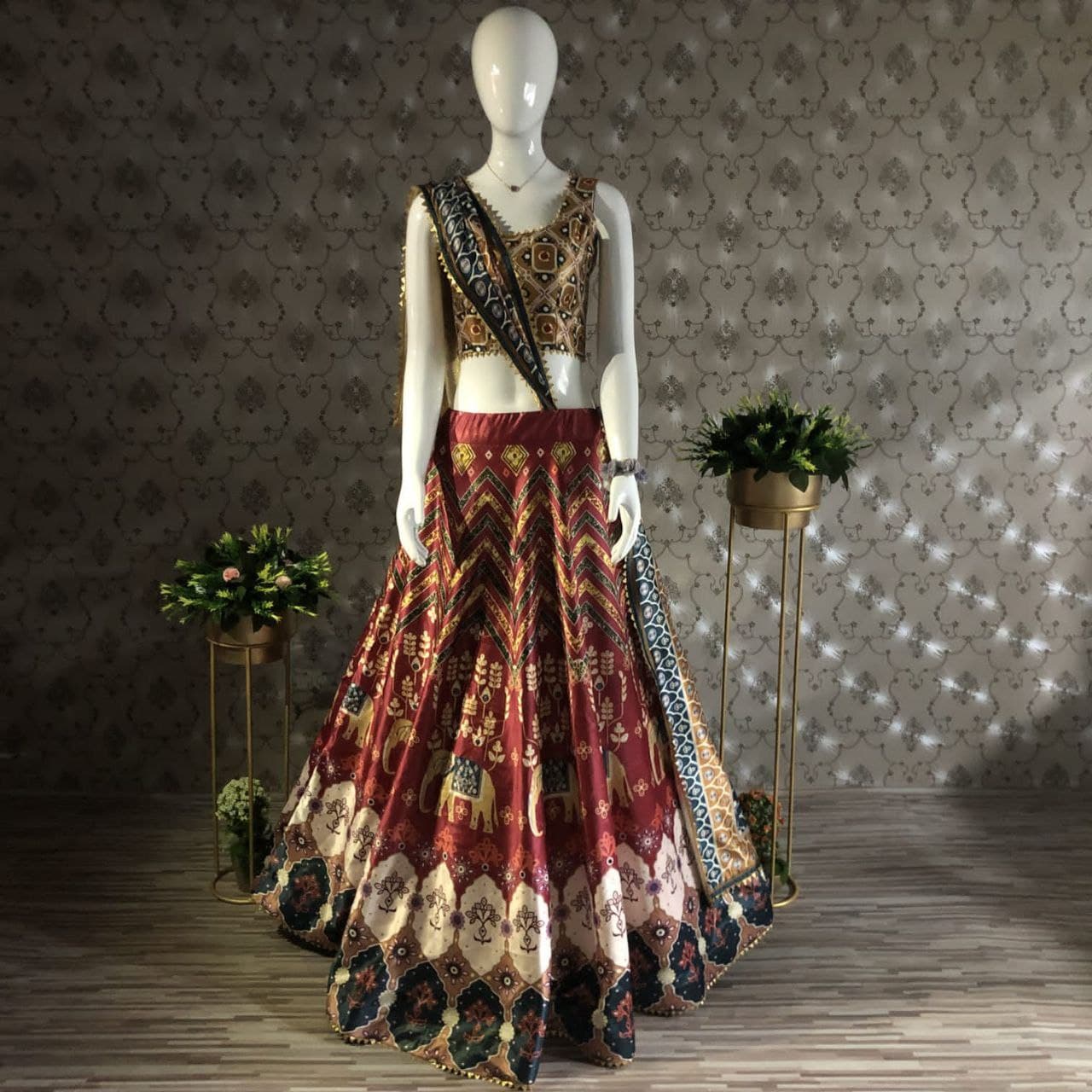 Multi Lehenga Choli In Gota Satin With Digital Printed