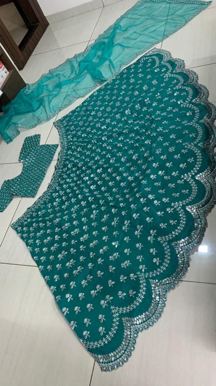 Rama Lehenga Choli In Benglori Silk With Zari Work