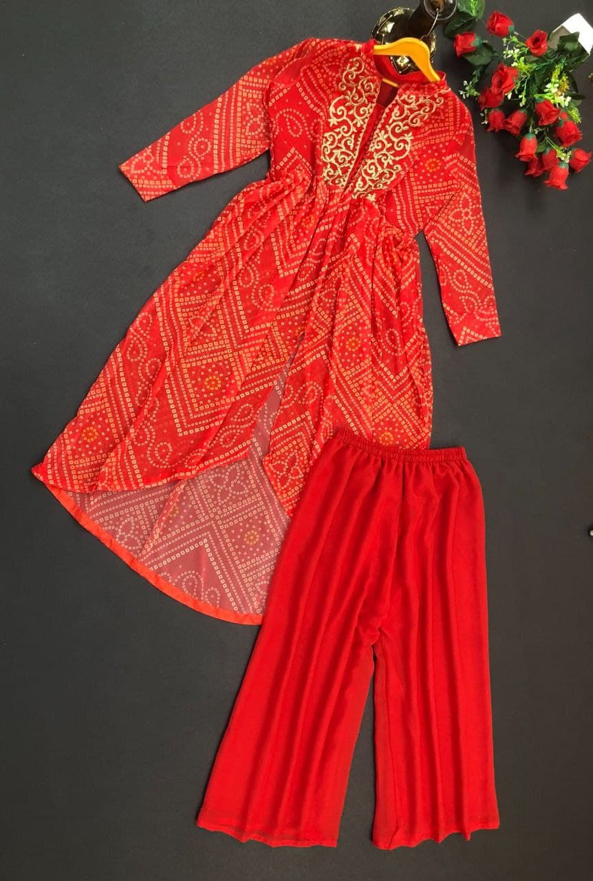 Red Sharara Suit In Fox Georgette With Thread Work