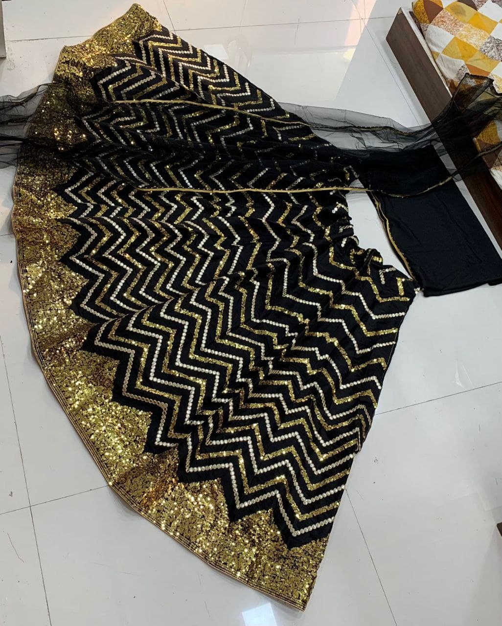 Black Lehenga Choli In Heavy Soft Kasturi Silk With Heavy Sequence Work