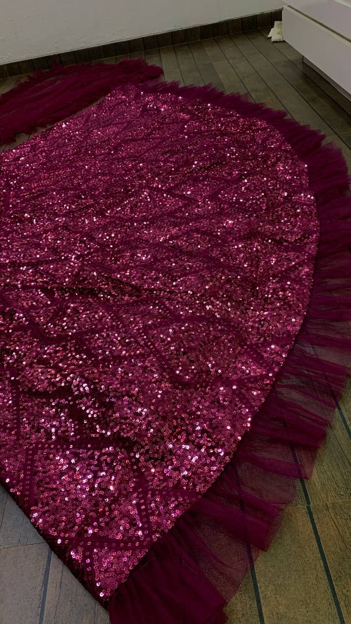 Wine Lehenga Choli In Velvet With Sequence Work