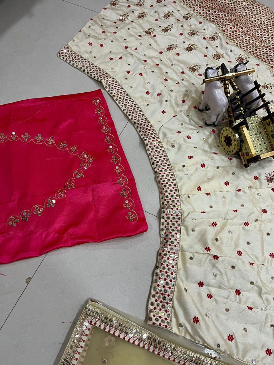 Light Cream Lehenga Choli In Satin Silk With Heavy Embroidery Sequence Work