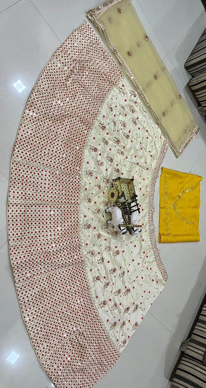 Cream Lehenga Choli In Satin Silk With Heavy Embroidery Sequence Work