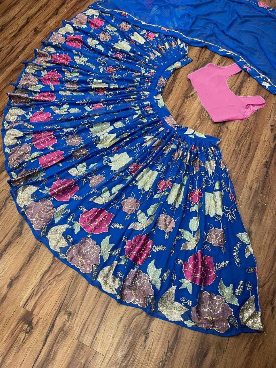 Blue Lehenga Choli In Georgette Silk With Embroidery Work