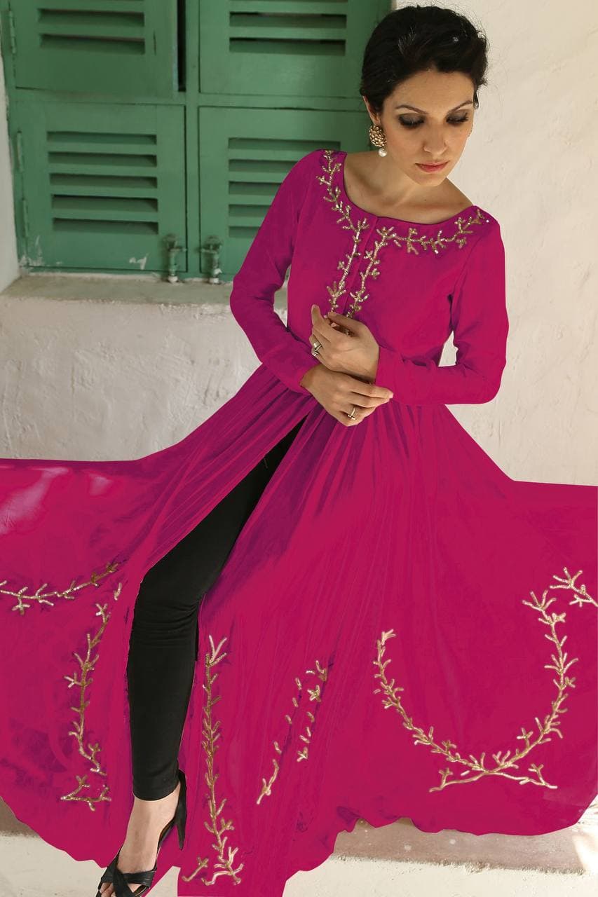 Rani Pink Salwar Suit In Georgette Silk With Sequence Zari Work