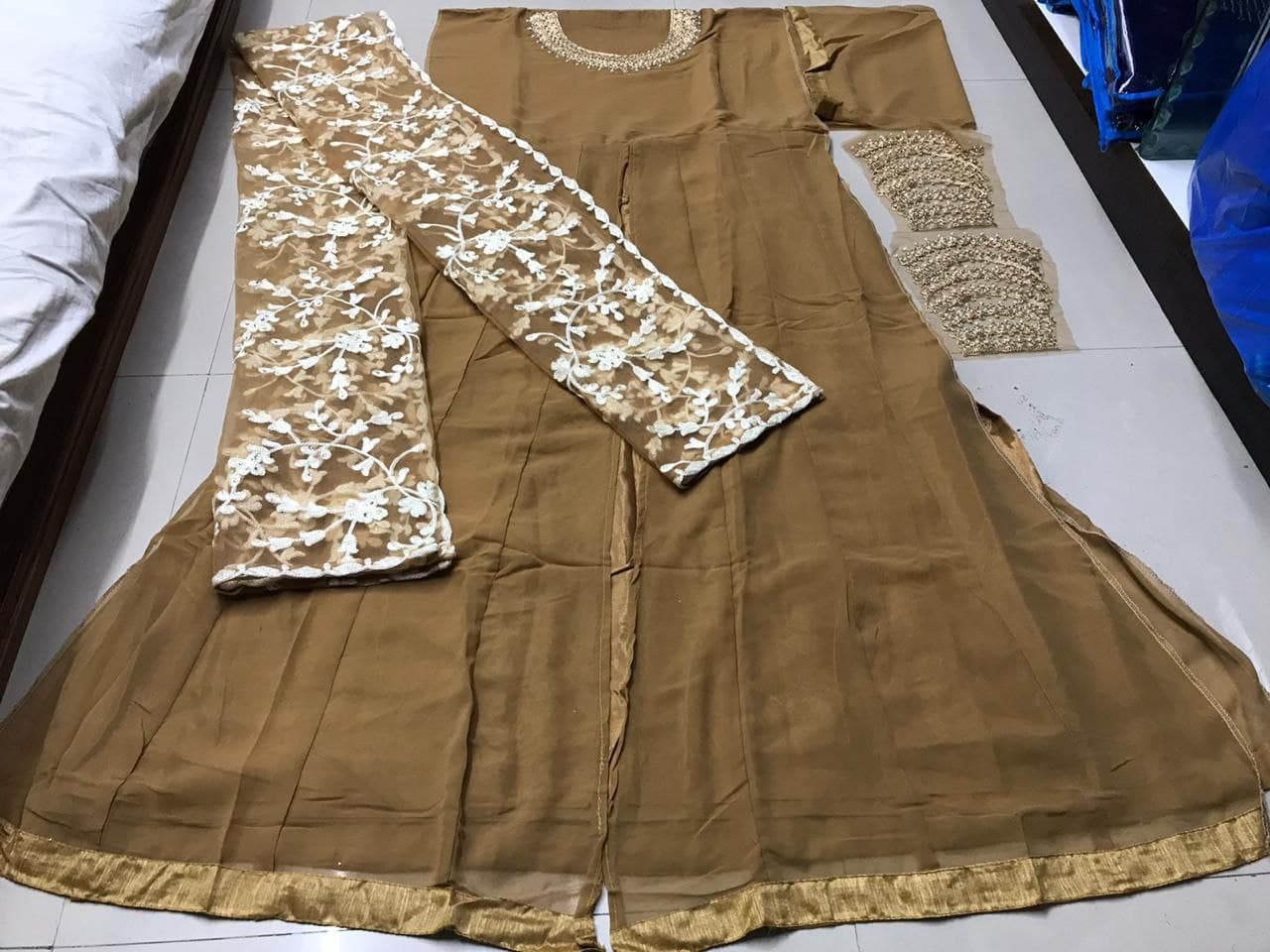 Brown Gown In Heavy Georgette With Cording Work