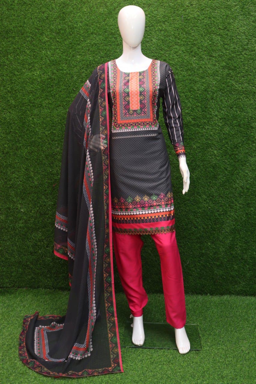 Black Salwar Suit In Crape Silk With Digital Printed