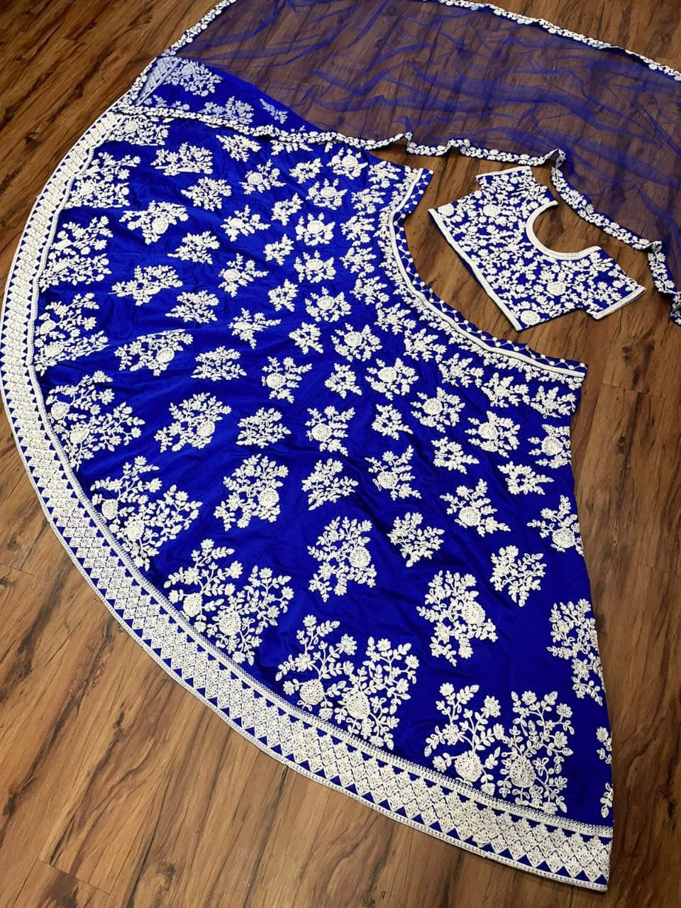 Blue Lehenga Choli In Taffeta Silk With Cording Dori Work