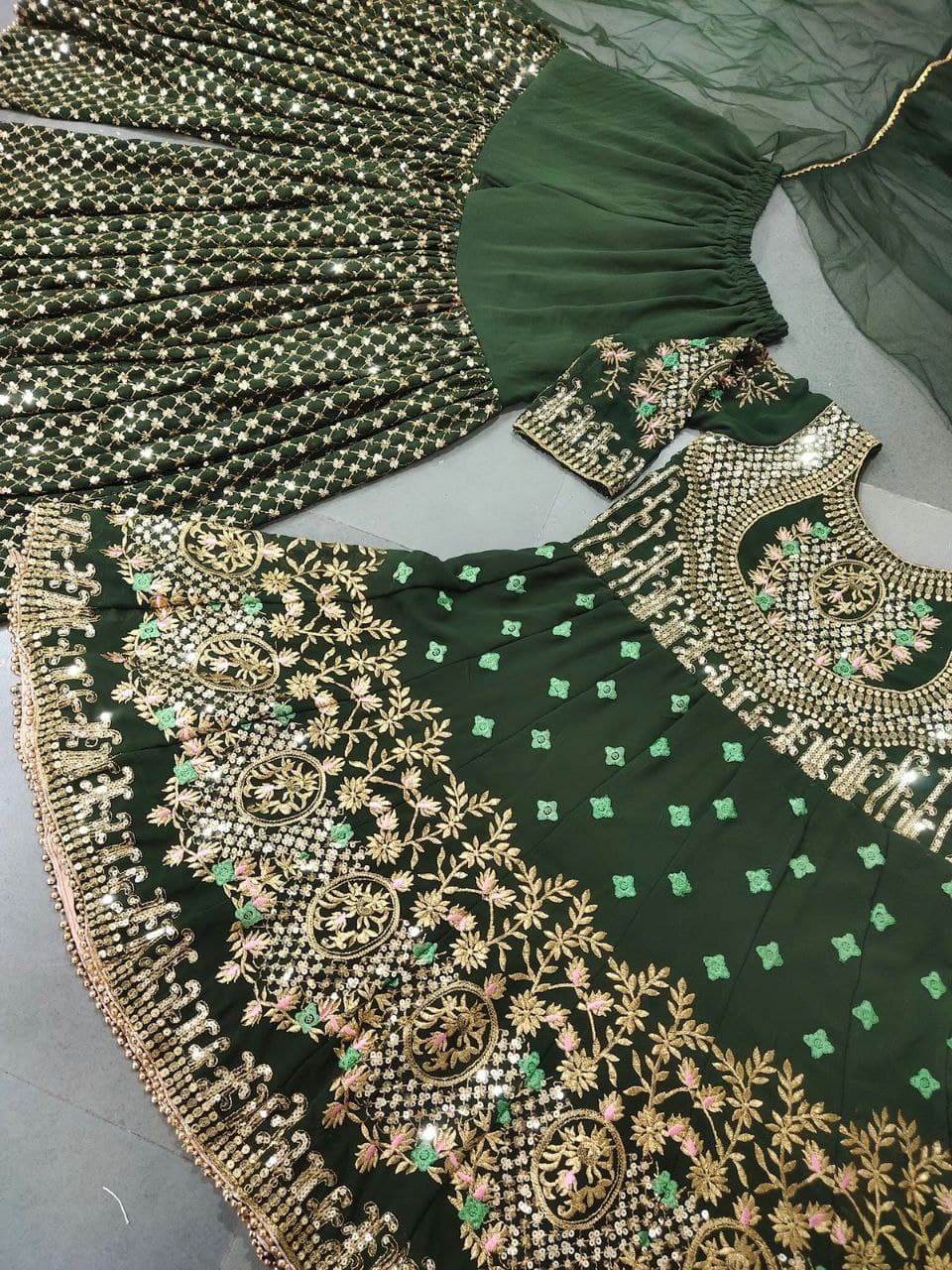 Green Sharara Suit In Fox Georgette With Embroidery Work