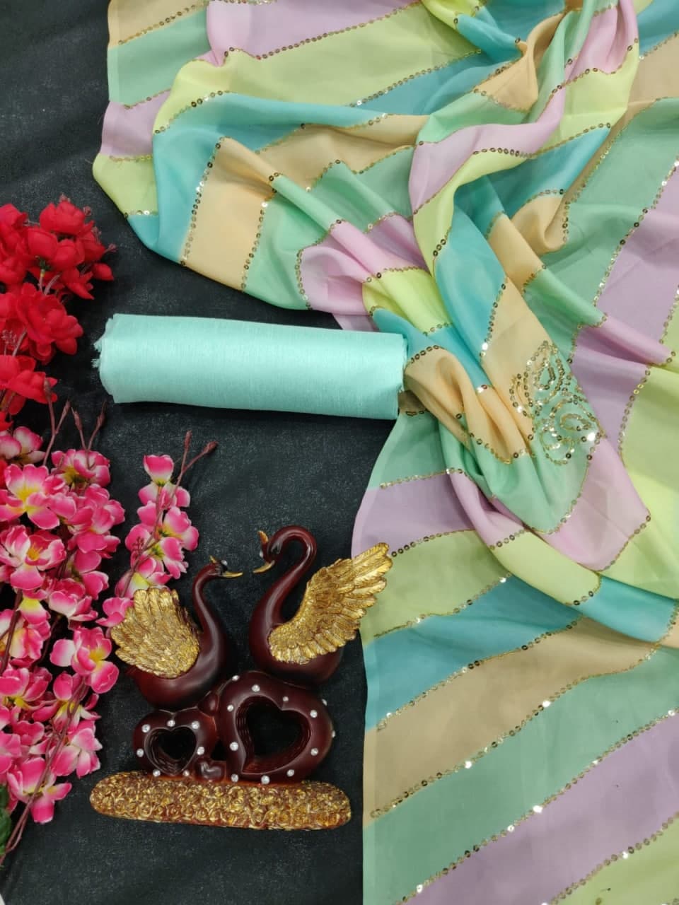 Multi Saree In Lichi Silk With Digital Print