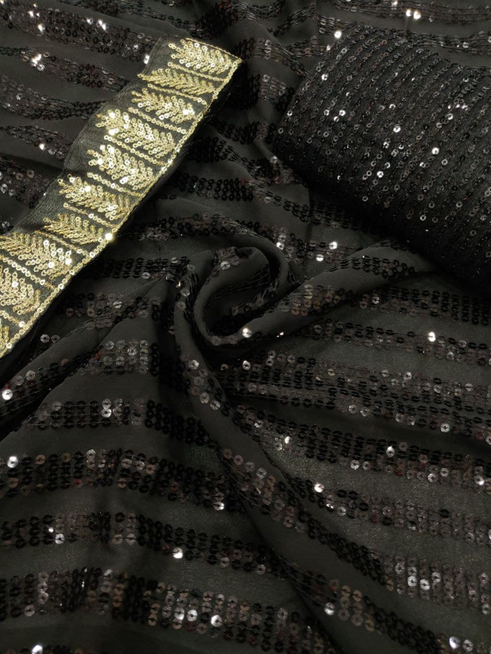 Black Saree In Georgette Silk With Sequence Embroidery Work