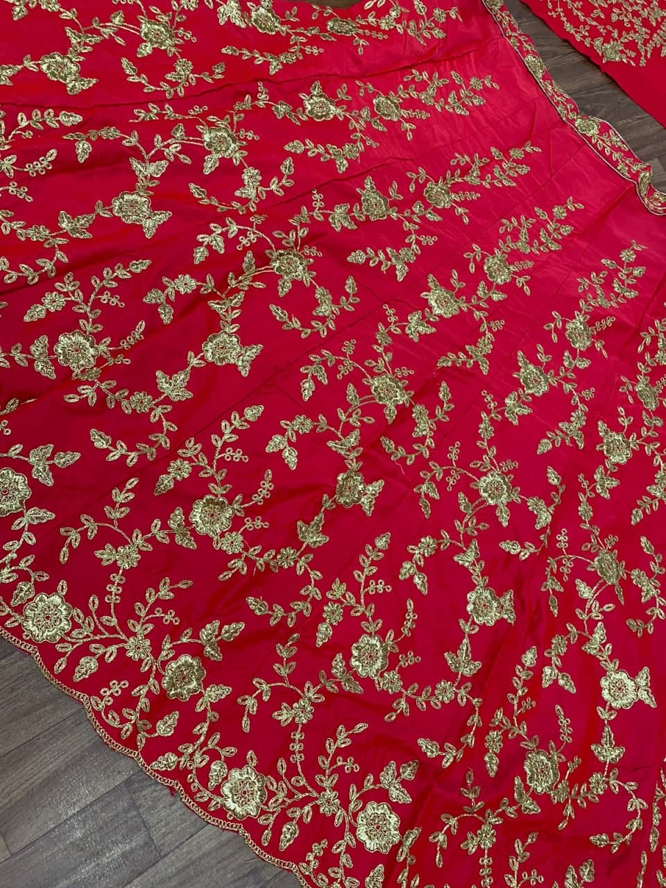 Red Lehenga Choli In Malai Satin Silk With Embroidery Work