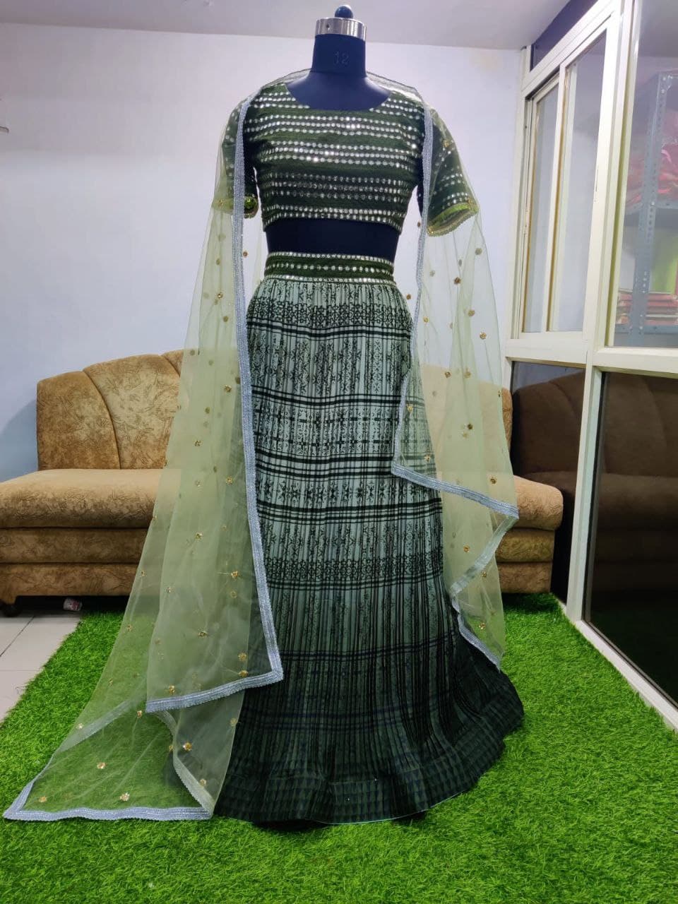 Mehendi Green Lehenga Choli In Kasturi Silk Craep With Digital Print