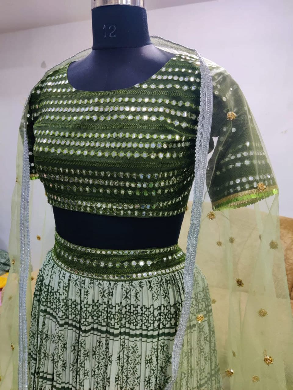 Mehendi Green Lehenga Choli In Kasturi Silk Craep With Digital Print