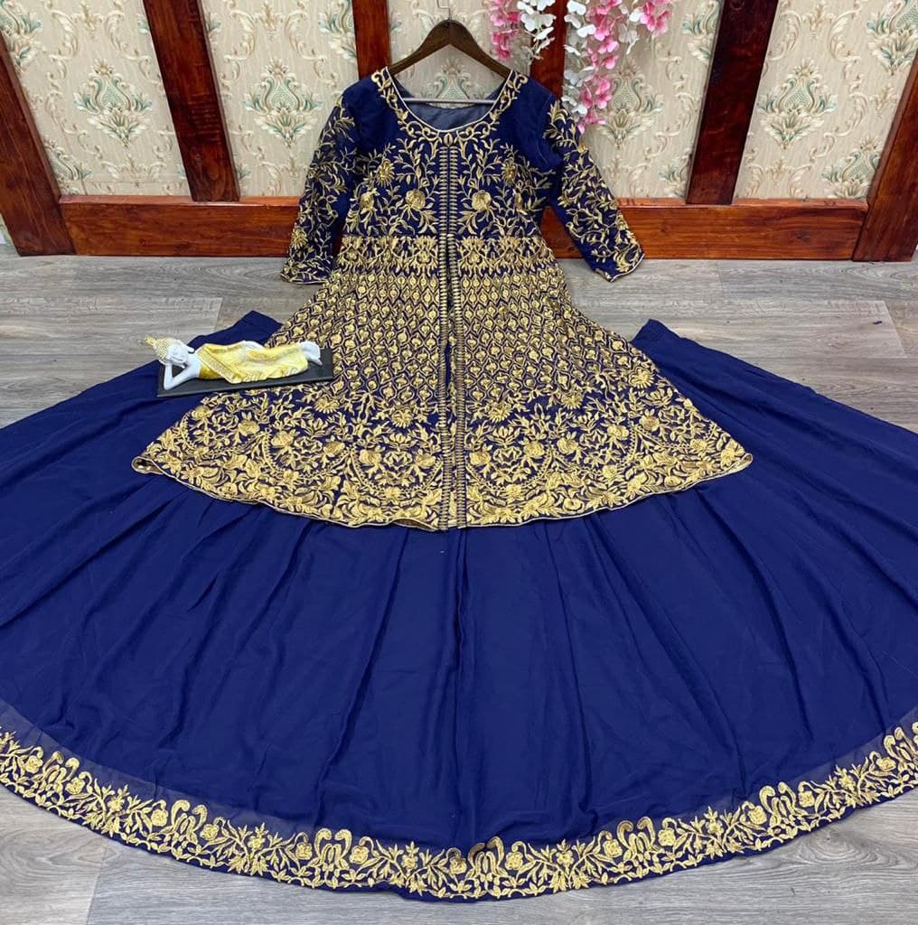 Blue Lehenga Choli In Georgette Silk With Embroidery Work