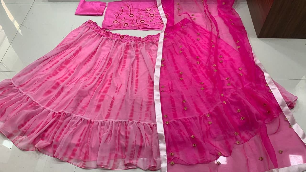 Pink Lehenga Choli In Georgette Silk With Shibori Print