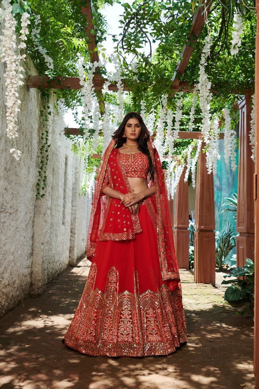 Red Lehenga Choli In Georgette Silk With Embroidery Work