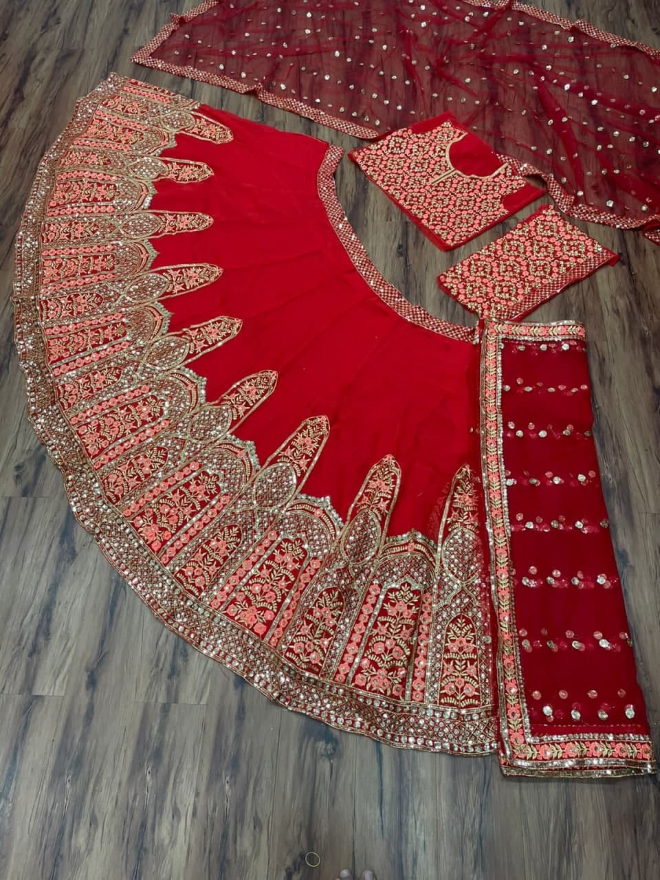 Red Lehenga Choli In Georgette Silk With Embroidery Work