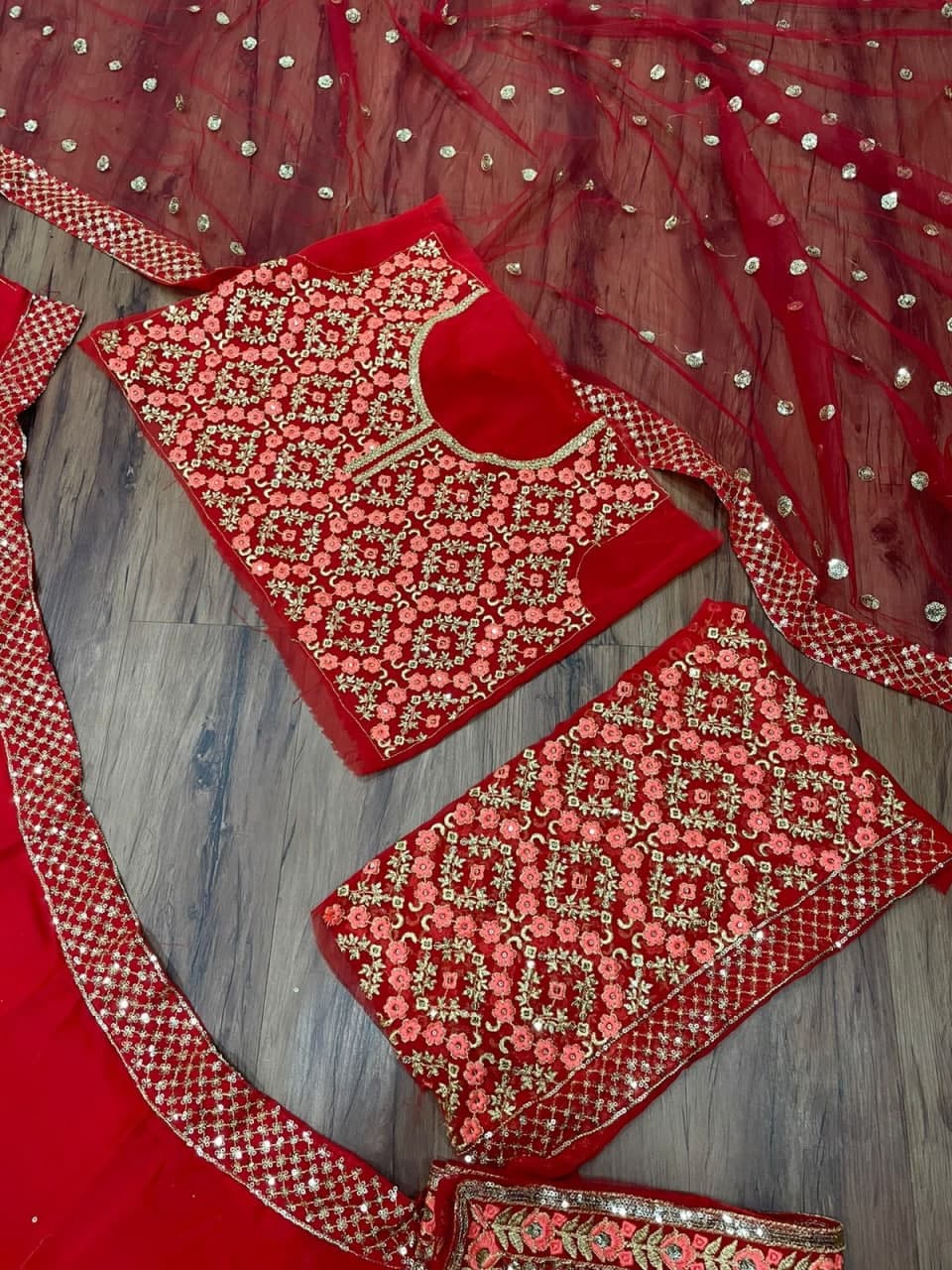 Red Lehenga Choli In Georgette Silk With Embroidery Work