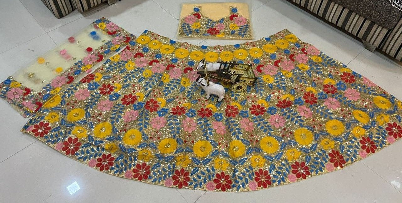 Multi Lehenga Choli In Nylon Mono Net With Sequence Embroidery Work