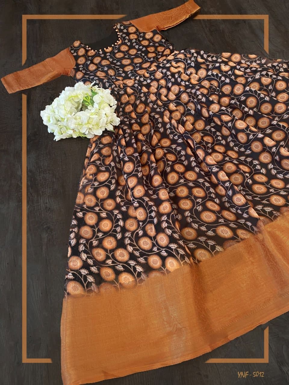 Orange Gown In Soft Cotton With Digital Print