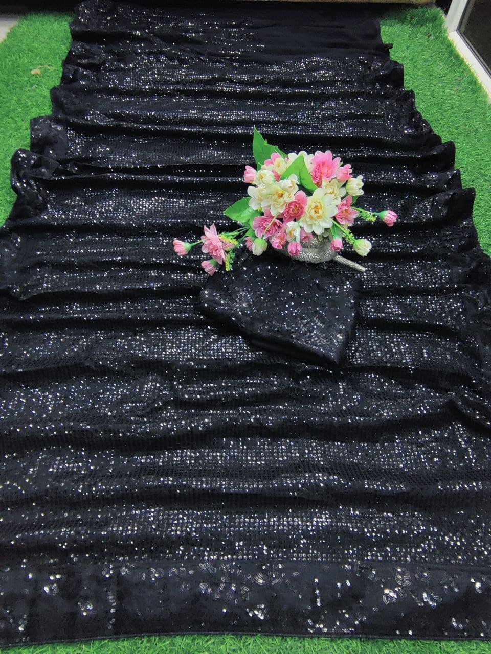 Black Saree In Georgette Silk With Sequence Work