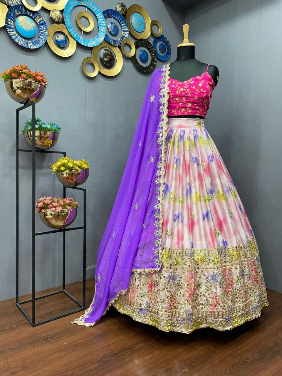 Light Pink Lehenga Choli In Chinon Silk With Embroidery Work