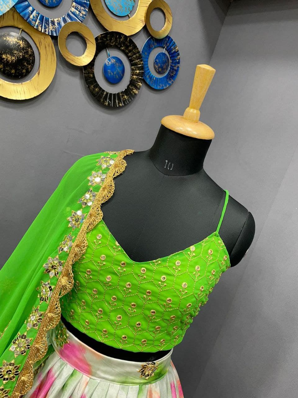 Light Green Lehenga Choli In Chinon Silk With Embroidery Work