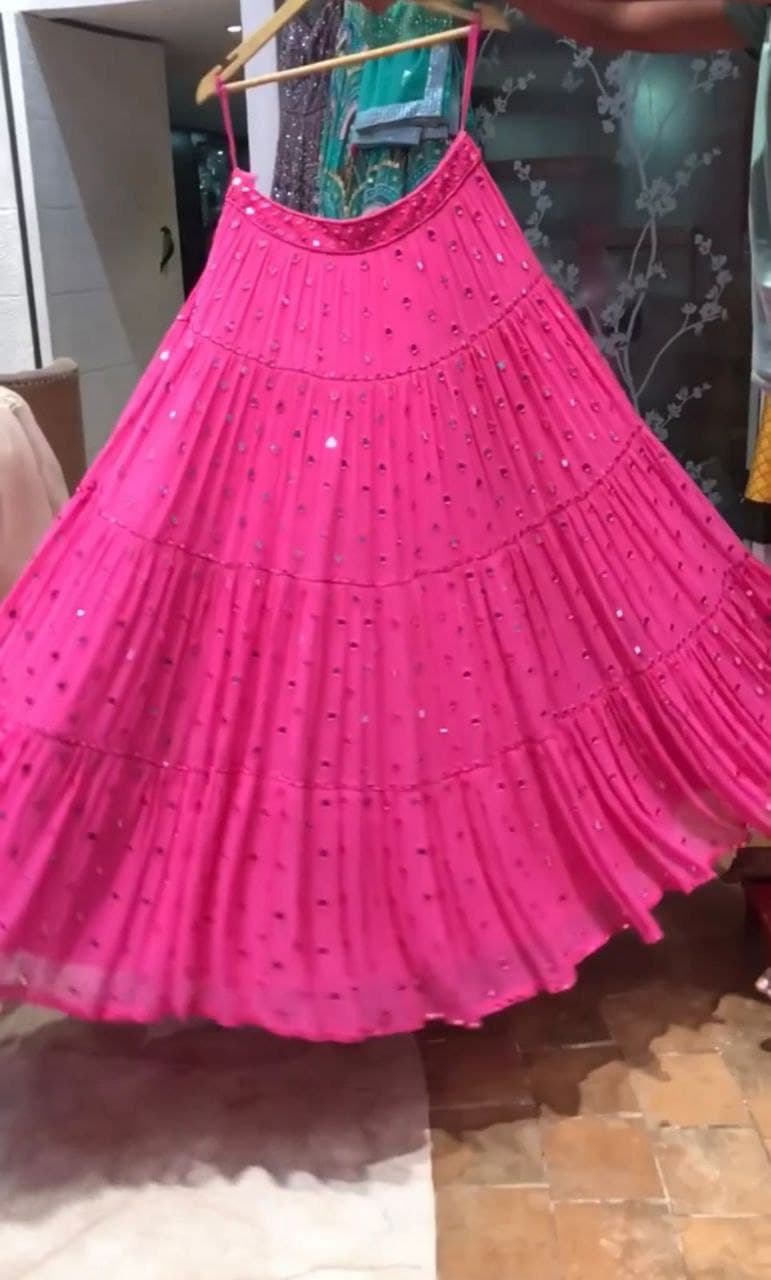 Rani Pink Lehenga Choli In Georgette Silk With Embroidery Mirror Work