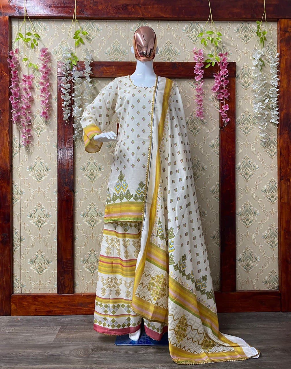 Cream Sharara Suit In Vichitra With Digital Print