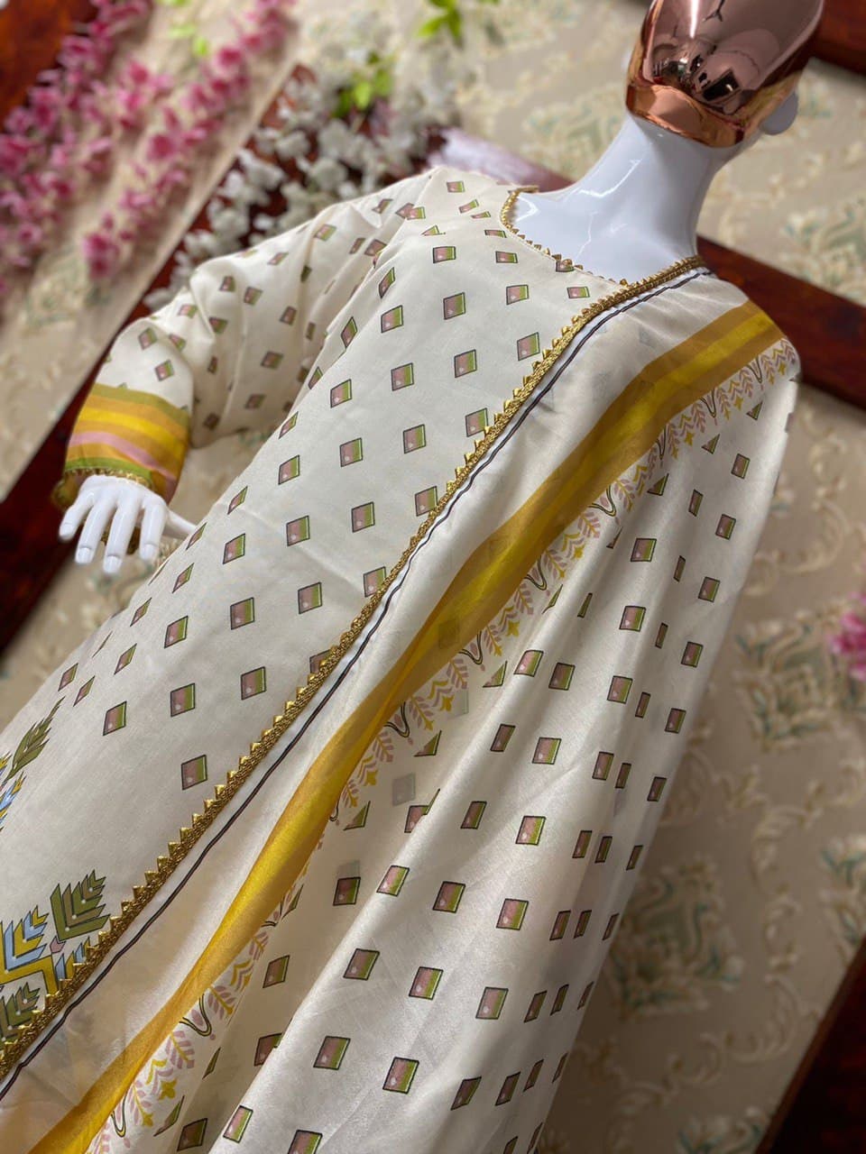 Cream Sharara Suit In Vichitra With Digital Print